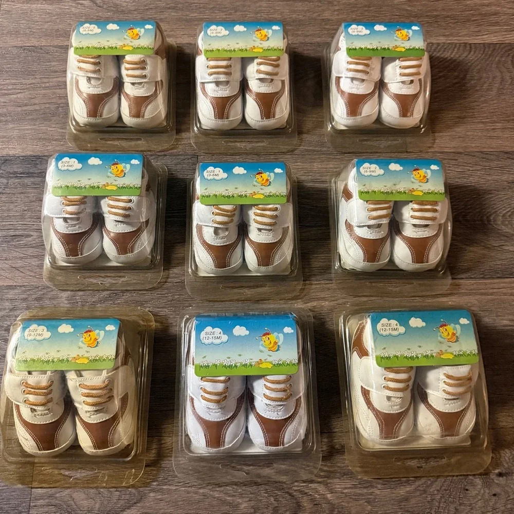 9 PAIR — Baby Shoes Brown Baby Shower Centerpiece Decor Pregnancy Announcement